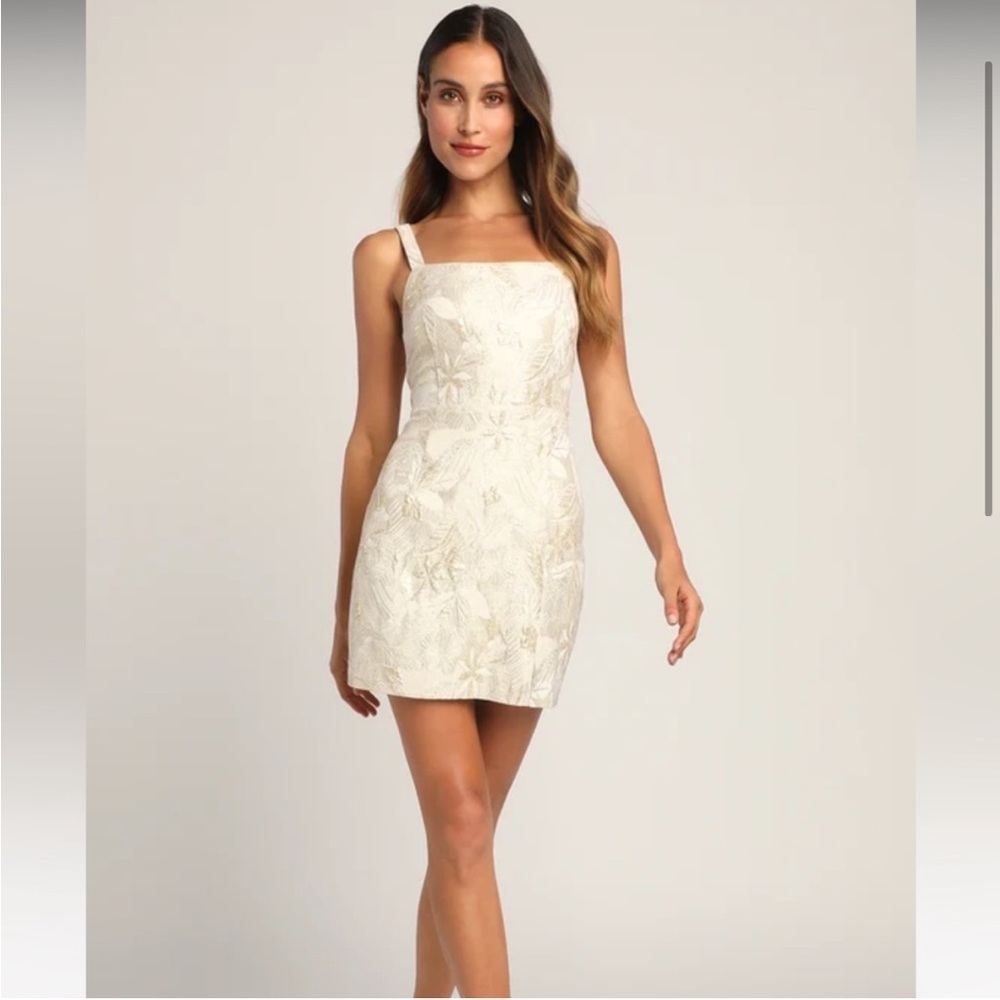 Shine for Us Cream Metallic Tropical
Jacquard Mini Dress Lulu's - Picture 2 of 6